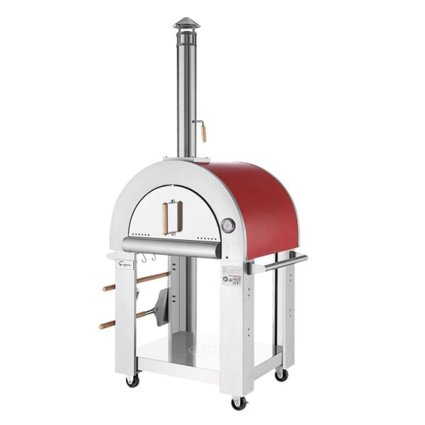 EmpavaPG06WoodFiredPizzaOvenAngledLeft_800x800 Empava PG06 Outdoor Wood Fired Pizza Oven Stainless Steel Red with Wheels and Accessories - Image 8