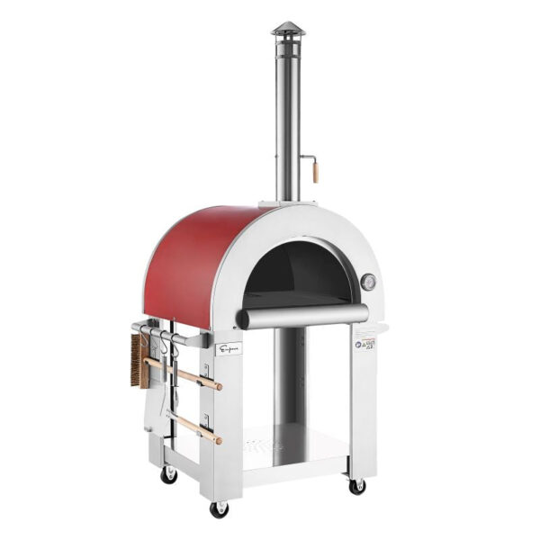 EmpavaPG06WoodFiredPizzaOvenAngledRightOpen_800x800 Empava PG06 Outdoor Wood Fired Pizza Oven Stainless Steel Red with Wheels and Accessories - Image 7