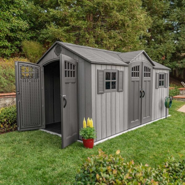 Lifetime_15_Ft_X_8_Ft_Outdoor_Storage_Shed_-_60318_corner_angle_side_doors_open_2000x2000 Lifetime 15 Ft X 8 Ft Outdoor Storage Shed - 60318 - Image 6