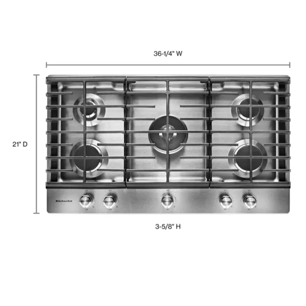 dimension-p180288kx-127z KitchenAid 36" 5-Burner Gas Cooktop - Image 5