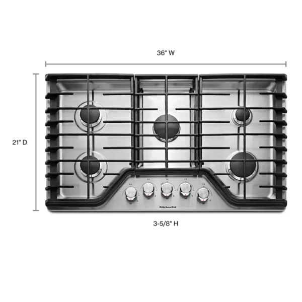 dimension-p180288kx-128z KitchenAid 36" 5-Burner Gas Cooktop KCGS356ESS - Image 3