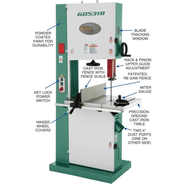 g0531b_det1-ea976659f4854f52a3c51c718bf618af Grizzly G0531B - 21" 5 HP Industrial Bandsaw w/ Brake - Image 6