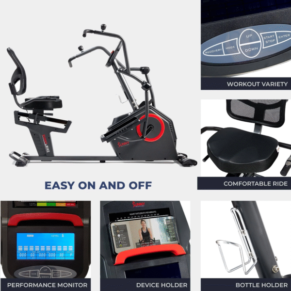 shopping (20) Sunny Health & Fitness Smart Recumbent Cross Trainer Elliptical Exercise Bike – SF-RB4886 SMART - Image 3