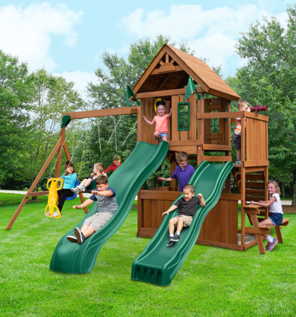 ss-SNS-KnightsbridgeDeluxe-Lifestyle__35163 Swing-N-Slide Knightsbridge Deluxe Wooden Outdoor Swing Set - Image 1