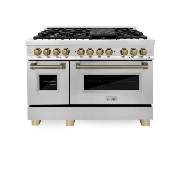 zline--autograph--edition--stainless--steel--dual--fuel--range--RAZ-48-CB--front_8722d690-8393-457f-9908-395c40a34cc0 ZLINE Autograph Edition 48" 6.0 cu. ft. Dual Fuel Range with Gas Stove and Electric Oven Stainless Steel Accents - Image 3